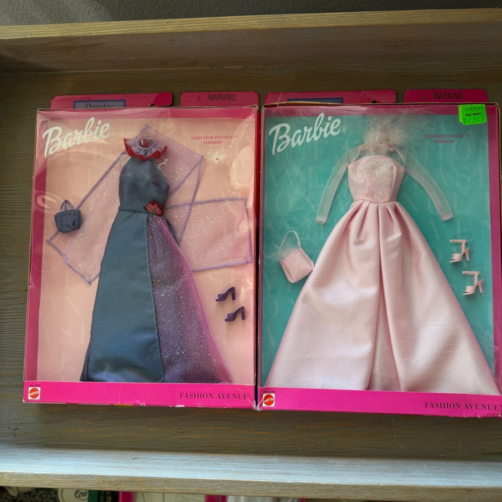 Vintage 2001 Barbie Fashion Avenue Paparazzi Pizzazz & Paris Film Festival Gowns